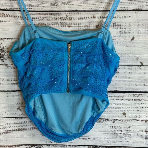 Fashion nova corset top Womens size XS sequin crop blue strapless samantha - Picture 3 of 9